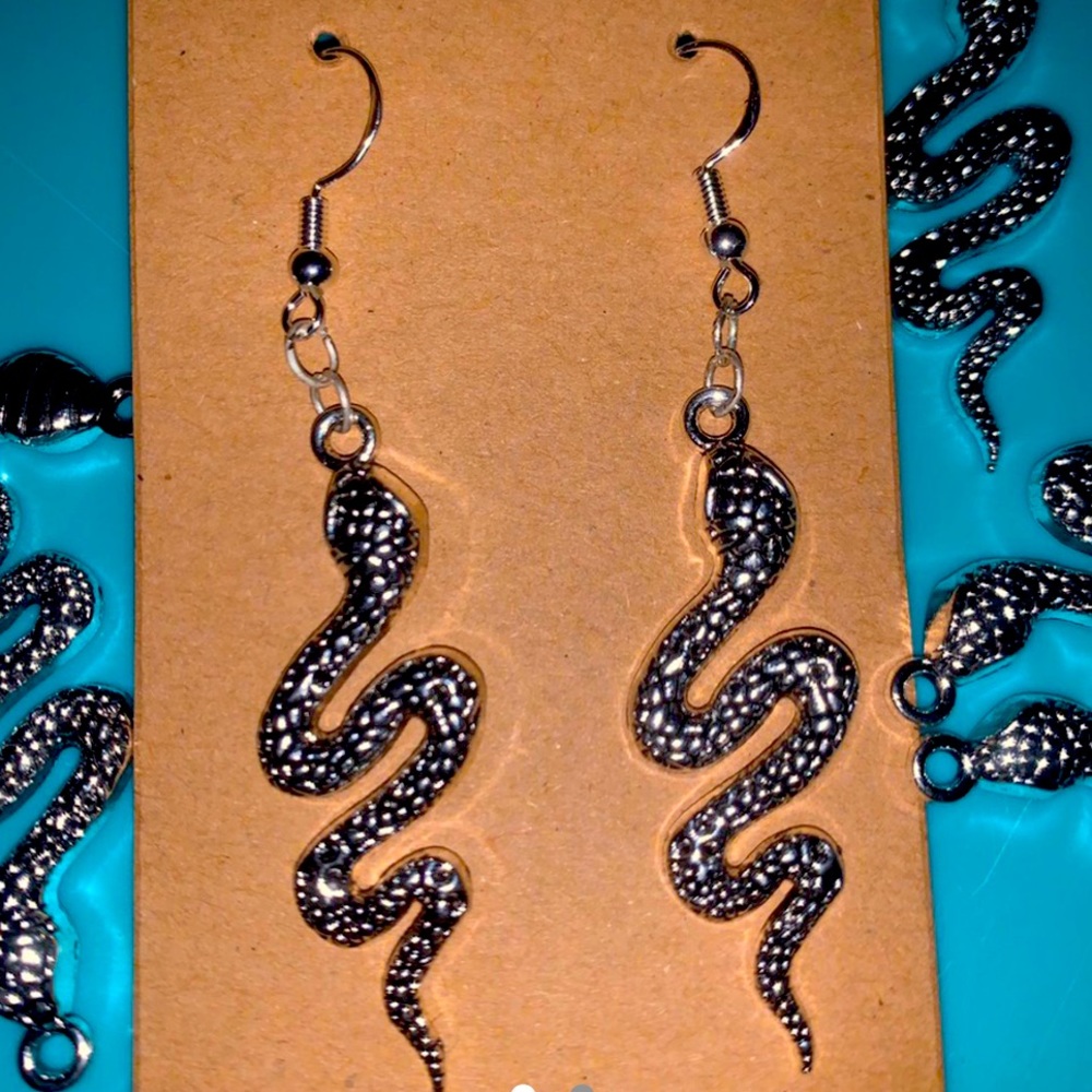 Silver dangle snake earrings